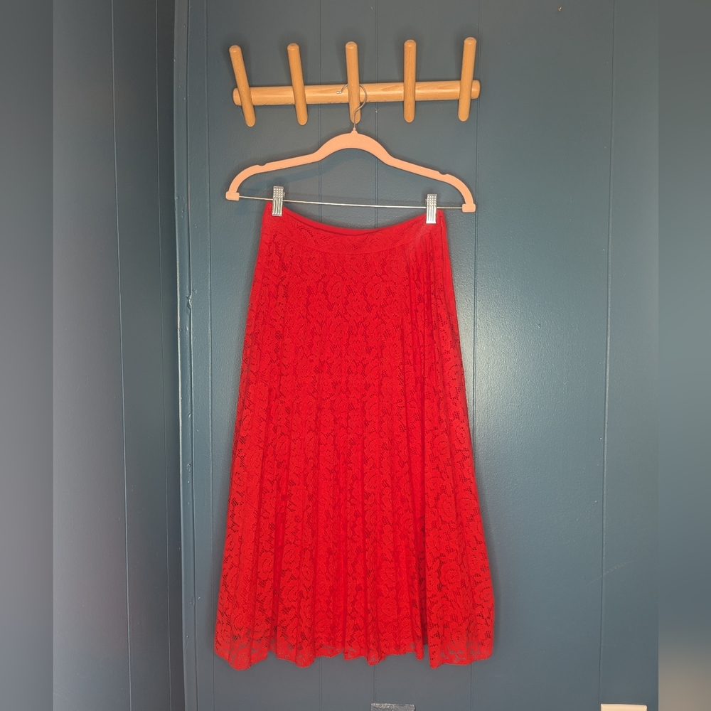 Elegant Midi Red Lace Skirt